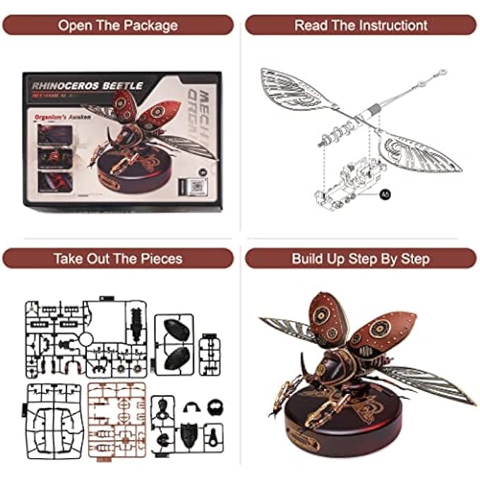 GIFT FOR TEEN BOYS/MEN/HOBBYIST, BIRTHDAY GIFT IDEA, MI01 PLASTIC MODEL KIT, 156 PIECES MECHANICAL 3D PUZZLES, RHINOCEROS BEETLE MODEL BUILDING KITS - Image 2